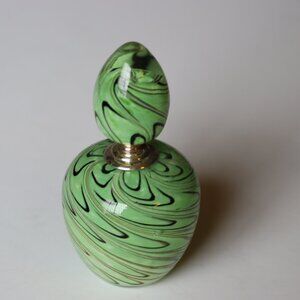 Perfume Bottle Green Black Yellow Clear Swirled Glass